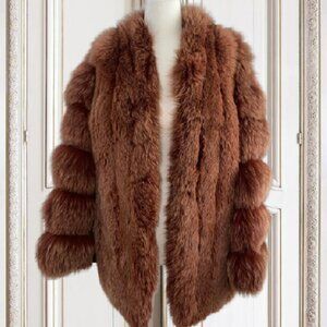 RARE VINTAGE GENUINE RED FOX FUR LEATHER FUR COAT | FUR RED FOX COAT
